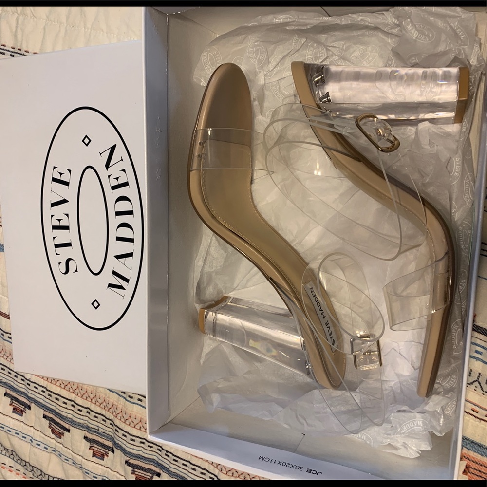 Steve Madden Camille heels - nude and clear